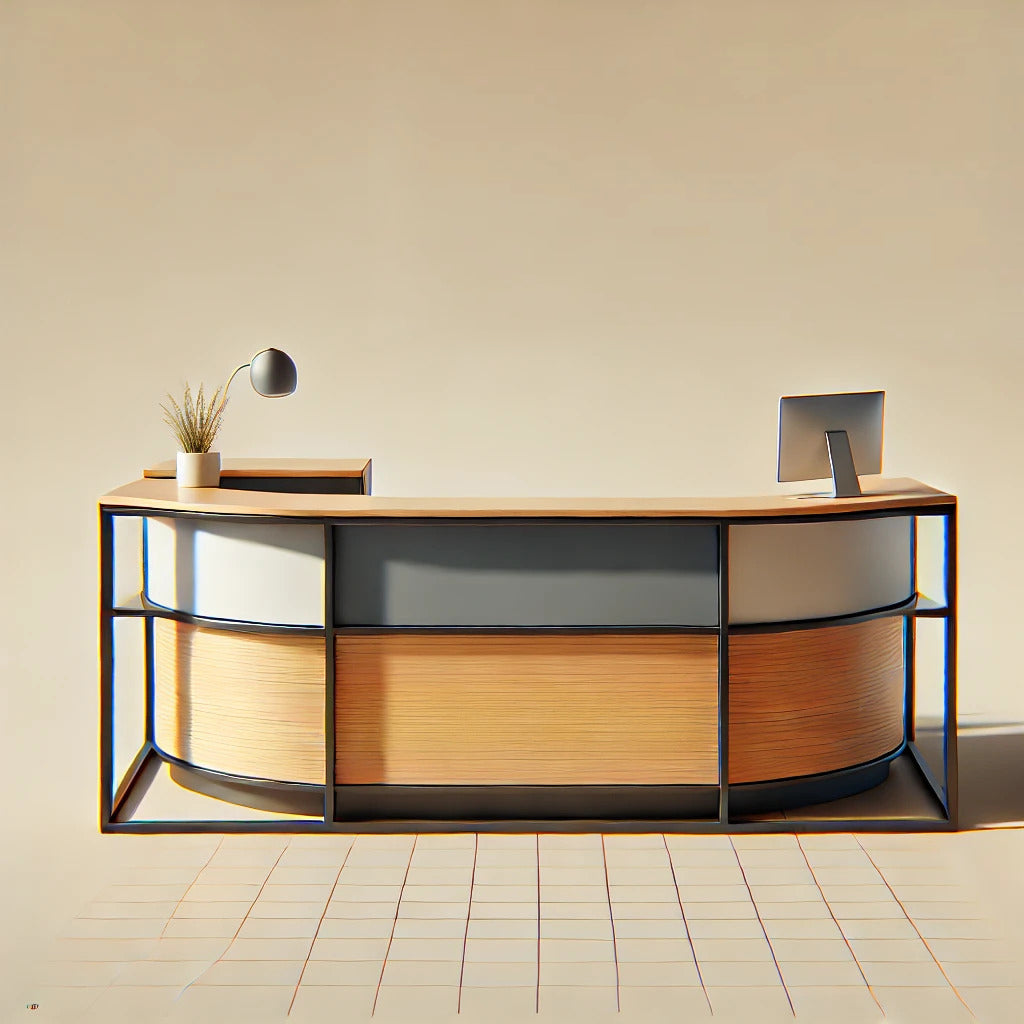 Reception Desks by MFI with metal frames and wood work