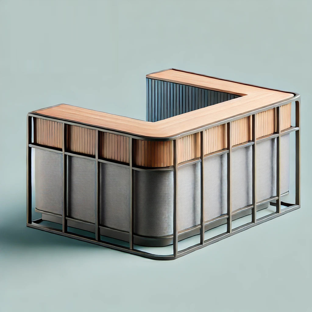 Reception Desks by MFI with metal frames and wood work
