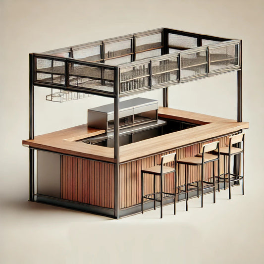 Bar Counters by MFI with metal frames and resin work
