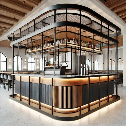 Bar Counters by MFI with metal frames and resin work