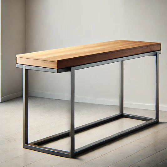 Consoles by MFI with metal frames wood and resin work