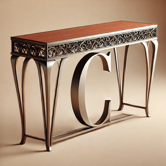 Consoles by MFI with metal frames wood and resin work