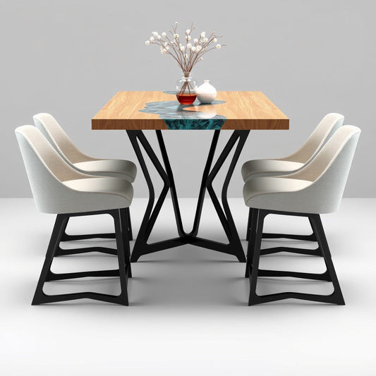 Tables by MFI with metal frames wood and resin work