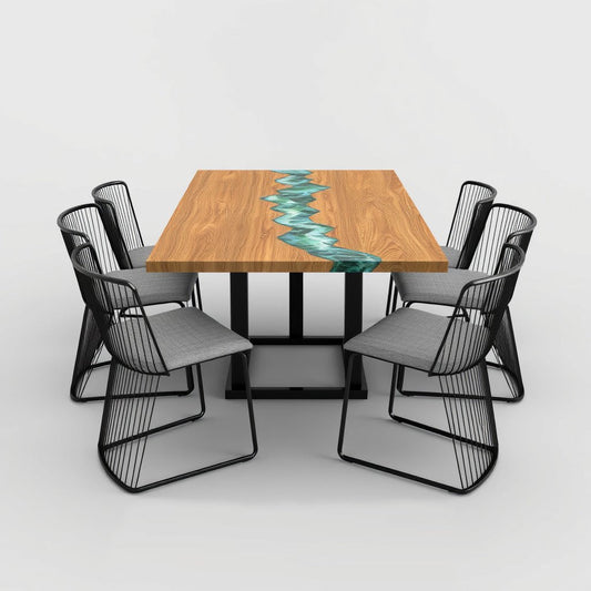 Tables by MFI with metal frames wood and resin work