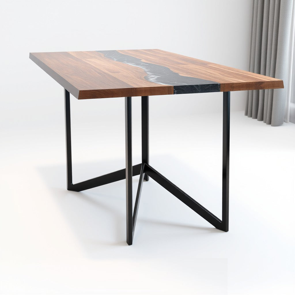 Tables by MFI with metal frames wood and resin work
