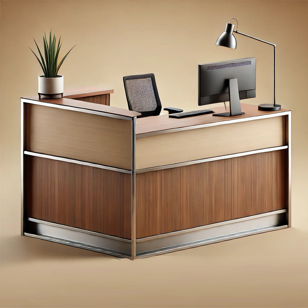 Reception Desks by MFI with metal frames and wood work