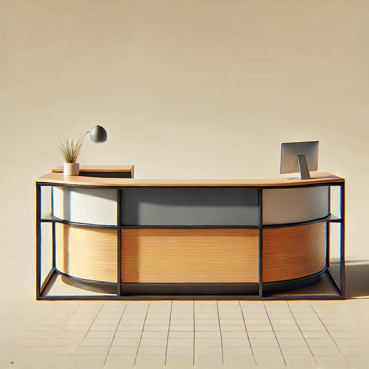 Reception Desks by MFI with metal frames and wood work
