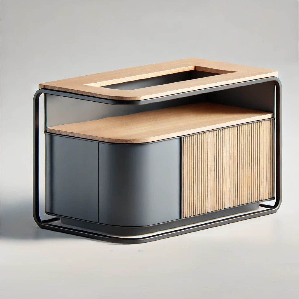 Reception Desks by MFI with metal frames and wood work