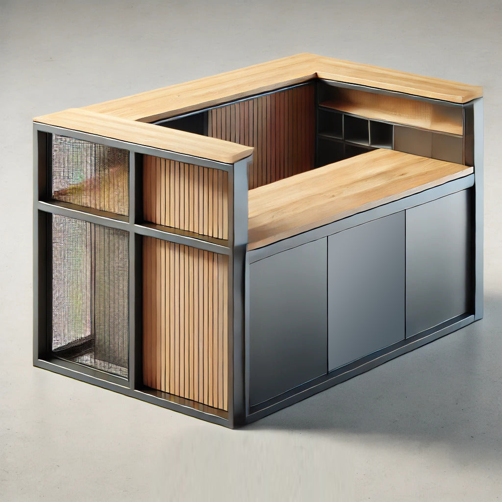 Reception Desks by MFI with metal frames and wood work
