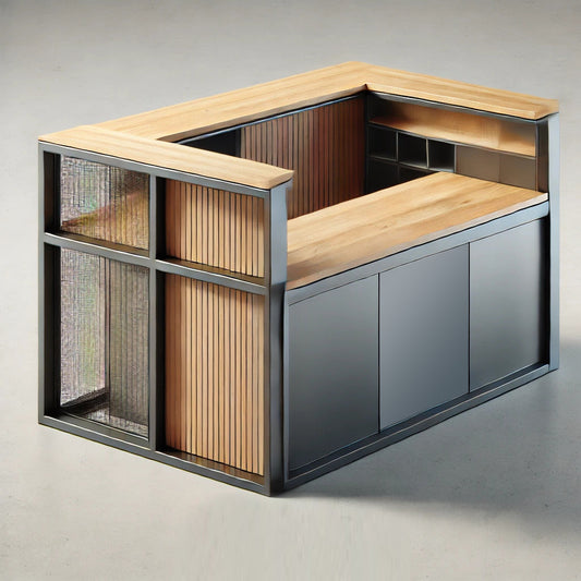 Reception Desks by MFI with metal frames and wood work